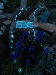 LED lights on flower bed edge, stream edge, and glass block path.JPG